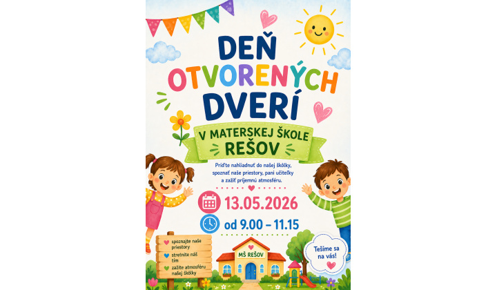 Pozor zmena !!! Deň otvorených dverí v MŠ Rešov